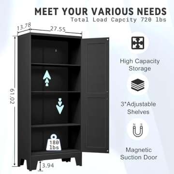 GAIOUS 61.02" Kitchen Pantry Cabinet, Kitchen Pantry Storage Cabinet with 2 Doors and Adjustable She...