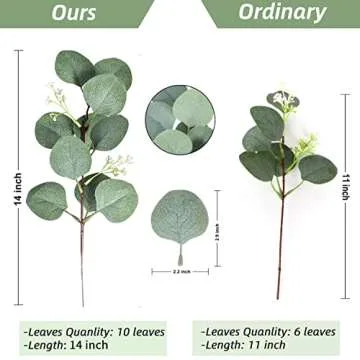 Ouddy Decor 20 Pcs Fake Eucalyptus Leaves Stems 14.2" Tall Silver Dollar Artificial Greenery Stems f...