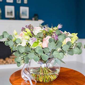 Ouddy Decor 20 Pcs Fake Eucalyptus Leaves Stems 14.2" Tall Silver Dollar Artificial Greenery Stems for Home Wedding Faux Eucalyptus Plant Bride Bouquet Vase Floral Arrangement (Grey Green with Seeds)