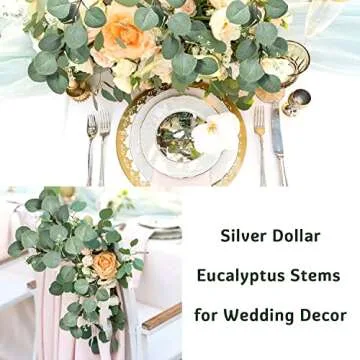 Ouddy Decor 20 Pcs Fake Eucalyptus Leaves Stems 14.2" Tall Silver Dollar Artificial Greenery Stems for Home Wedding Faux Eucalyptus Plant Bride Bouquet Vase Floral Arrangement (Grey Green with Seeds)