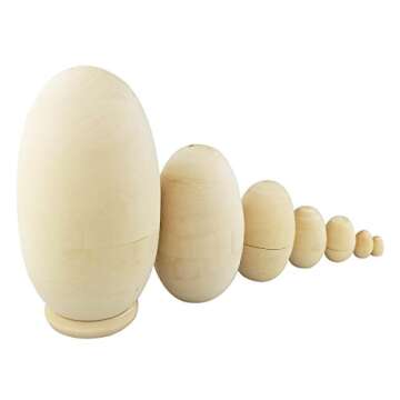 Winterworm DIY Unpainted Blank Wooden Egg Shape Russian Nesting Dolls Matryoshka Dolls Set 7 Pieces for Kids Toy Birthday Home Decoration Parent-Child Time Easter Egg…