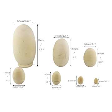 Winterworm DIY Unpainted Blank Wooden Egg Shape Russian Nesting Dolls Matryoshka Dolls Set 7 Pieces for Kids Toy Birthday Home Decoration Parent-Child Time Easter Egg…