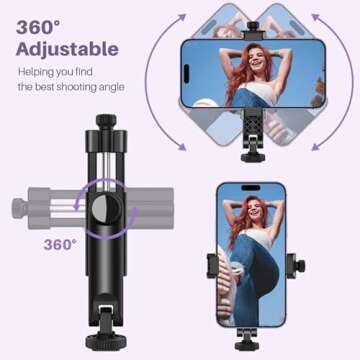 Anozer Tripod Phone Mount, Universal Phone Holder for Tripod with 2 Cold Shoe, 360° Rotatable Smartphone Tripod Adapter, Fits Tripod/Selfie Stick, Compatible with iPhone 15 Pro Max/15 Pro/15 Plus/15