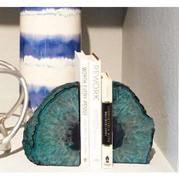 AMOYSTONE Bookends Agate Decorative Book Ends for Shelves Heavy Duty Crystal Stone Bookends Dyed Tea...