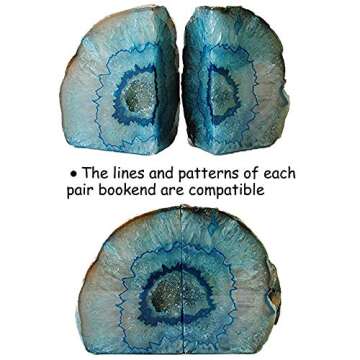 AMOYSTONE Bookends Agate Decorative Book Ends for Shelves Heavy Duty Crystal Stone Bookends Dyed Teal with Rubber Bumpers 1 Pair, 3-4 LBS