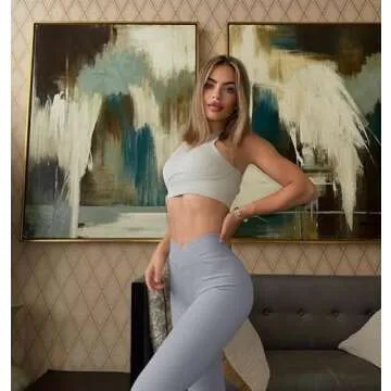 OQQ Women's 2 Piece Yoga Leggings Ribbed Seamless Workout High Waist Cross Over Athletic Exercise Leggings Grey Fluorescent Pink A