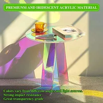 SCKVAOU Acrylic Side Table, Clear Round Glass Coffee Table, Iridescent Acrylic Table, Cute and Cool Acrylic Furniture Addition to Your Home(φ15.7 x H17.7)