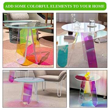 SCKVAOU Acrylic Side Table, Clear Round Glass Coffee Table, Iridescent Acrylic Table, Cute and Cool Acrylic Furniture Addition to Your Home(φ15.7 x H17.7)