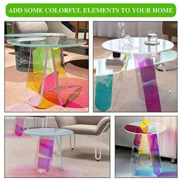 SCKVAOU Acrylic Side Table, Clear Round Glass Coffee Table, Iridescent Acrylic Table, Cute and Cool Acrylic Furniture Addition to Your Home(φ15.7 x H17.7)