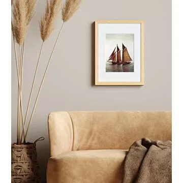 Yaetm 9x12 Oak Picture Frame Matted to 6x8 Set of 2, Natural Solid Wood Photo Frames 9x12 with Tempered Glass, Horizontal and Vertical Wall Mounting (2 Pack, Oak)