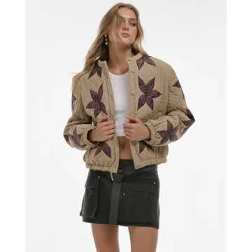 Stylish Locachy Women's Quilted Puffer Jacket with Embroidery