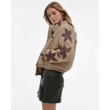 Stylish Locachy Women's Quilted Puffer Jacket with Embroidery