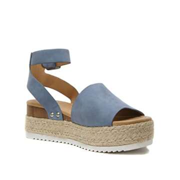 Soda Topic Open Toe Buckle Ankle Strap Flatform Wedge Sandal (Dusty Blue) - Perfectly Comfortable an...