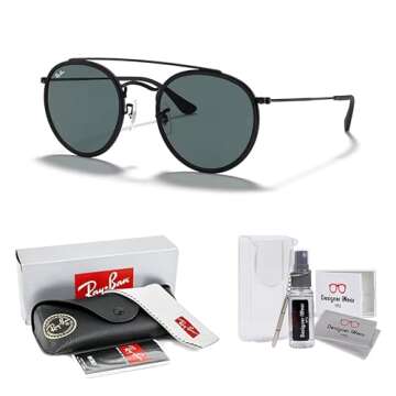 Ray-Ban RB3647N Double Bridge 002/R5 51MM Black/Crystal Lens Grey Round Sunglasses For Men For Women...