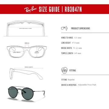 Ray-Ban RB3647N Double Bridge 002/R5 51MM Black/Crystal Lens Grey Round Sunglasses For Men For Women + BUNDLE with Designer iWear Eyewear Kit