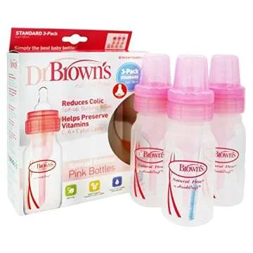 Dr. Brown's Baby Bottle, 4 Ounce, 3-Count - Pink  - Ideal for Colicky Babies
