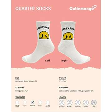 CUTIE MANGO 3-Pack Women's Fashion Running Sports Crew Socks Lucky Smile Happy Face Cute Deisgn Nove...