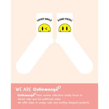 CUTIE MANGO 3-Pack Women's Fashion Running Sports Crew Socks Lucky Smile Happy Face Cute Deisgn Novelty Size 6,7,8,9,10 for Womens Fun Design Soft Cotton Socks, White