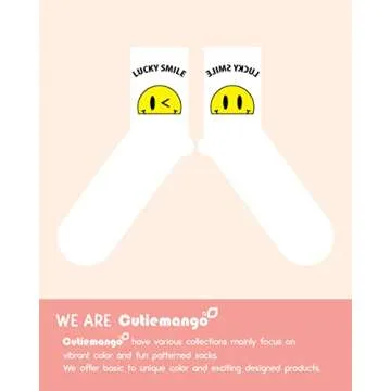 CUTIE MANGO 3-Pack Women's Fashion Running Sports Crew Socks Lucky Smile Happy Face Cute Deisgn Novelty Size 6,7,8,9,10 for Womens Fun Design Soft Cotton Socks, White