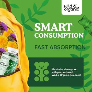 Wild & Organic Liver Support Gummies - Milk Thistle, Dandelion Root Extract for Liver Cleanse Detox - 60 Silymarin Milk Thistle Gummies - Vegan, Non-GMO Herbal Supplement