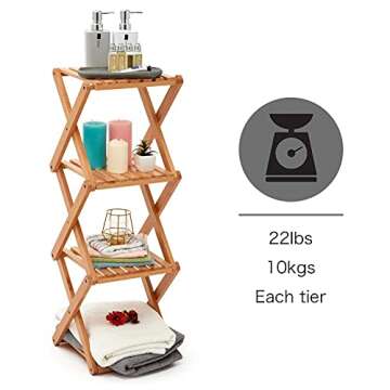 EZOWare Bathroom Storage Shelf, 4-Tier Collapsible Narrow Storage Organizer Rack Accent Tower Display Shelving – Rubberwood