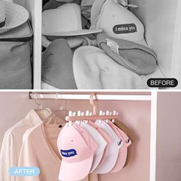 Yesesion Hat Rack for Closet, 2 Pack Hat Hangers for Baseball Caps, Pink Hat Holders with 6 Clips, Colored Hanging Cap Organizer Storage Holder for Home, Entryway, Bedroom, Living Room (Pink/White)