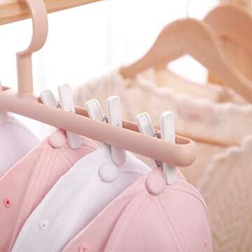 Yesesion Hat Rack for Closet, 2 Pack Hat Hangers for Baseball Caps, Pink Hat Holders with 6 Clips, Colored Hanging Cap Organizer Storage Holder for Home, Entryway, Bedroom, Living Room (Pink/White)