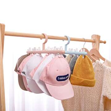 Yesesion Hat Rack for Closet, 2 Pack Hat Hangers for Baseball Caps, Pink Hat Holders with 6 Clips, Colored Hanging Cap Organizer Storage Holder for Home, Entryway, Bedroom, Living Room (Pink/White)
