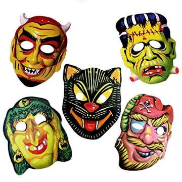 Vintage Halloween Masks Garland, double sided photo reproductions, made in USA