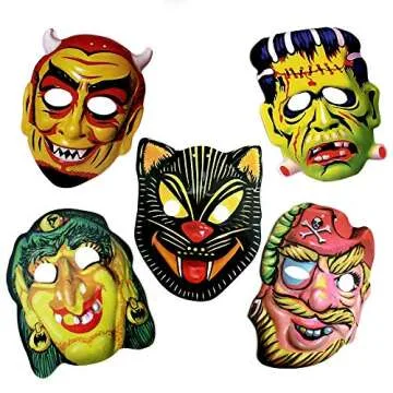 Vintage Halloween Masks Garland, double sided photo reproductions, made in USA