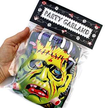 Vintage Halloween Masks Garland, double sided photo reproductions, made in USA