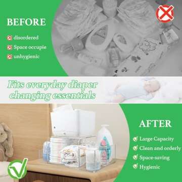 NANYEZH Acrylic Diaper Caddy, Baby Wipes Organizer for Changing Table, Dresser Top Tabletop Organize...