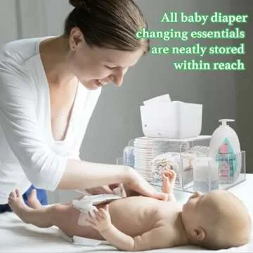 NANYEZH Acrylic Diaper Caddy, Baby Wipes Organizer for Changing Table, Dresser Top Tabletop Organizer with 4 Detachable Compartments, Anti-slip Rubber Feet, Newborn Baby Essentials, Clear