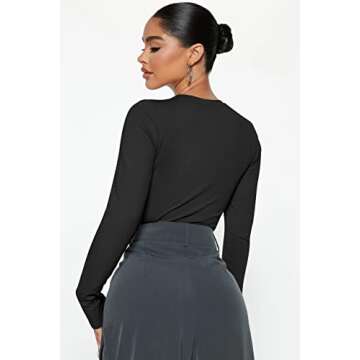 OQQ Womens 3 Piece Long Sleeve Tops Crew Neck Stretch Fitted Underscrubs Layer Tee Shirts 2025 Casual Outfits Black Black White