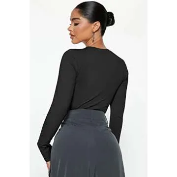 OQQ Womens 3 Piece Long Sleeve Tops Crew Neck Stretch Fitted Underscrubs Layer Tee Shirts 2025 Casual Outfits Black Black White