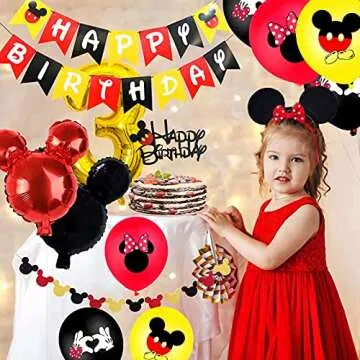 Mickey 3rd Birthday Party Supplies, Mickey 3 Years Old Decorations for boys Three Birthday Decor Red Yellow Black Balloon Banner Number 3 Foil Balloons Mouse Ears Headband for Kids… (black red 3rd)