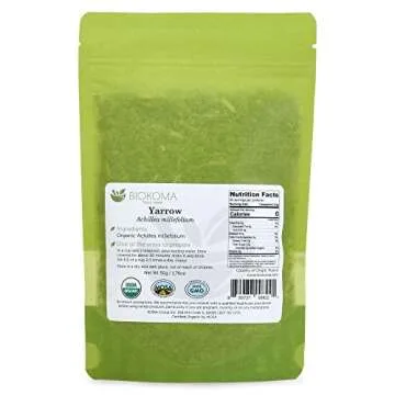 Biokoma Pure and Organic Yarrow Dried Herb 50g (1.76oz) In Resealable Moisture Proof Pouch, USDA Cer...