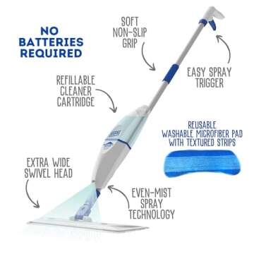 Quick Shine Spray Mop Kit with 1 Mop Pad & 1 Multi-Surface Floor Cleaner 16oz | Mop maneuvers under & around furniture for Easy Cleaning | No Batteries Required | Refillable Cleaning Cartridge