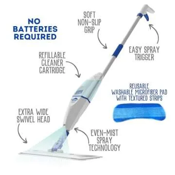 Quick Shine Spray Mop Kit with 1 Mop Pad & 1 Multi-Surface Floor Cleaner 16oz | Mop maneuvers under & around furniture for Easy Cleaning | No Batteries Required | Refillable Cleaning Cartridge