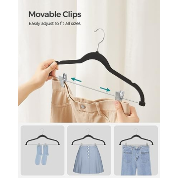 SONGMICS Velvet Hangers 30-Pack with Adjustable Clips for Organization