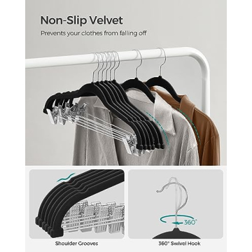 SONGMICS Velvet Hangers 30-Pack with Adjustable Clips for Organization