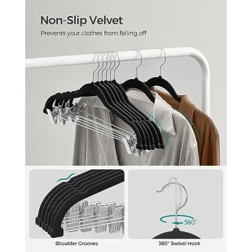 SONGMICS Velvet Hangers 30-Pack with Adjustable Clips for Organization