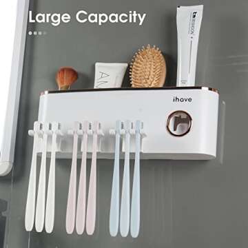iHave Toothbrush Holders Bathroom Accessories with Toothpaste Dispenser, 3 Cups Toothbrush Holder Wa...