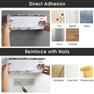 iHave Toothbrush Holders Bathroom Accessories with Toothpaste Dispenser, 3 Cups Toothbrush Holder Wall Mounted Bathroom Decor