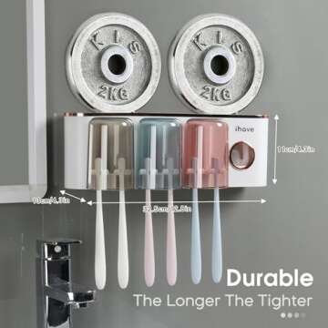 iHave Toothbrush Holders Bathroom Accessories with Toothpaste Dispenser, 3 Cups Toothbrush Holder Wall Mounted Bathroom Decor