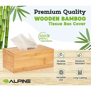 Alpine Industries Wooden Bamboo Rectangular Tissue Box Cover - Eco Friendly Pull Holder/Dispenser - ...