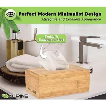 Alpine Industries Wooden Bamboo Rectangular Tissue Box Cover - Eco Friendly Pull Holder/Dispenser - Decorative Organizer for Bathroom, Office Desk & Car (Bamboo)