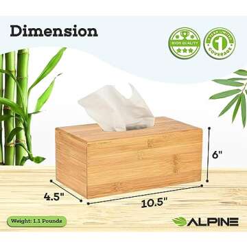 Alpine Industries Wooden Bamboo Rectangular Tissue Box Cover - Eco Friendly Pull Holder/Dispenser - Decorative Organizer for Bathroom, Office Desk & Car (Bamboo)