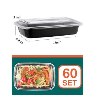 NEEBAKE 60 Sets 28oz Meal Prep Container - Reusable Plastic Food Storage Containers with Lids, Fits ...