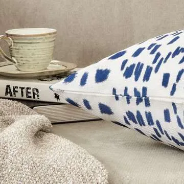 ORANAZA Pack of 2, Blue and White Polka Dot Pillow Cover 18 x 18 Inch Blue Throw Pillow Covers Linen Pillow Case Covers Cushion for Couch Sofa Living Room